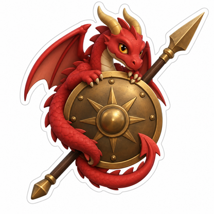 Crimson Dragon Bronze Shield Spear Vinyl Sticker Decal