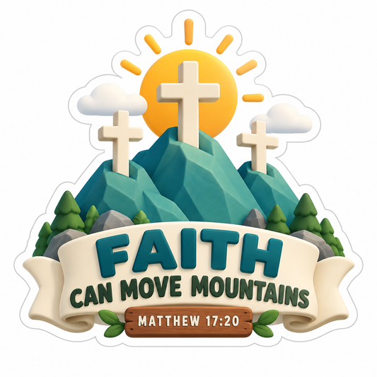 Faith Can Move Mountains Matthew 17:20 Cream Teal Vinyl Sticker Decal