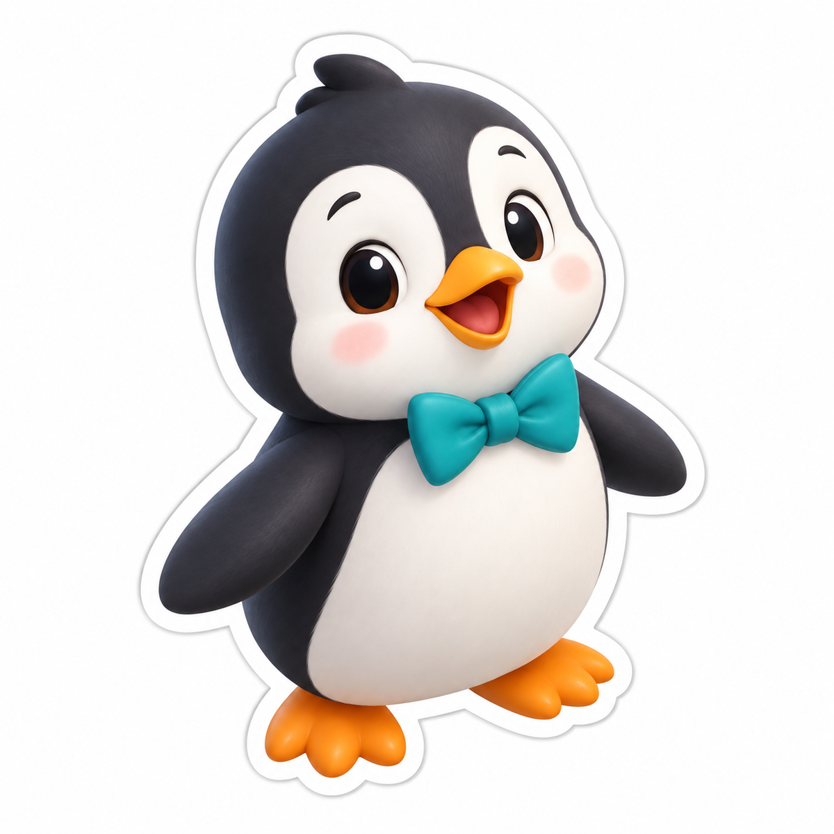 Cute Penguin Wearing Teal Bow Tie Vinyl Sticker Decal