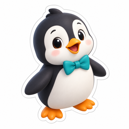 Cute Penguin Wearing Teal Bow Tie Vinyl Sticker Decal
