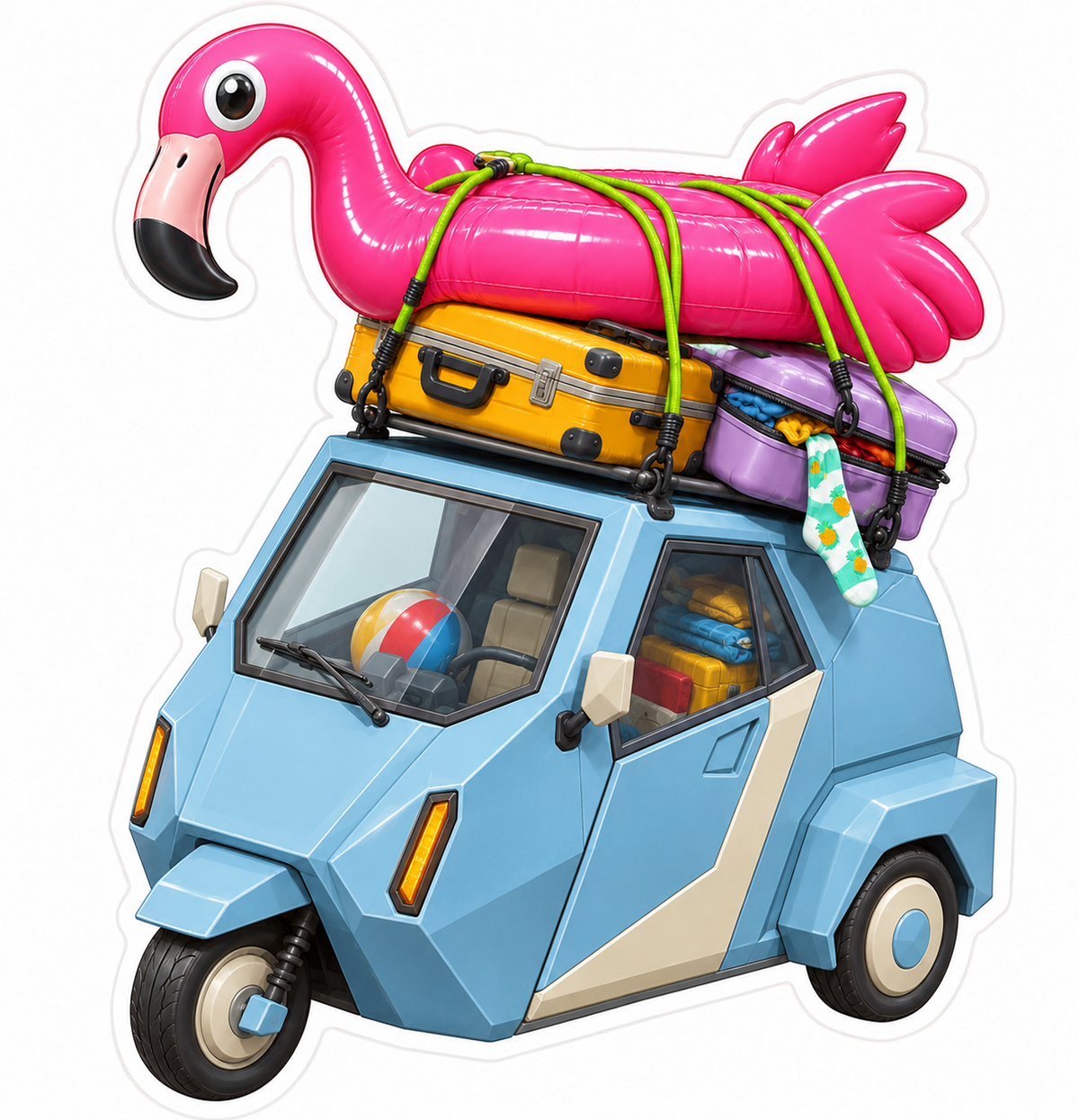Overloaded Flamingo Vacation Micro Hauler Vinyl Sticker Decal
