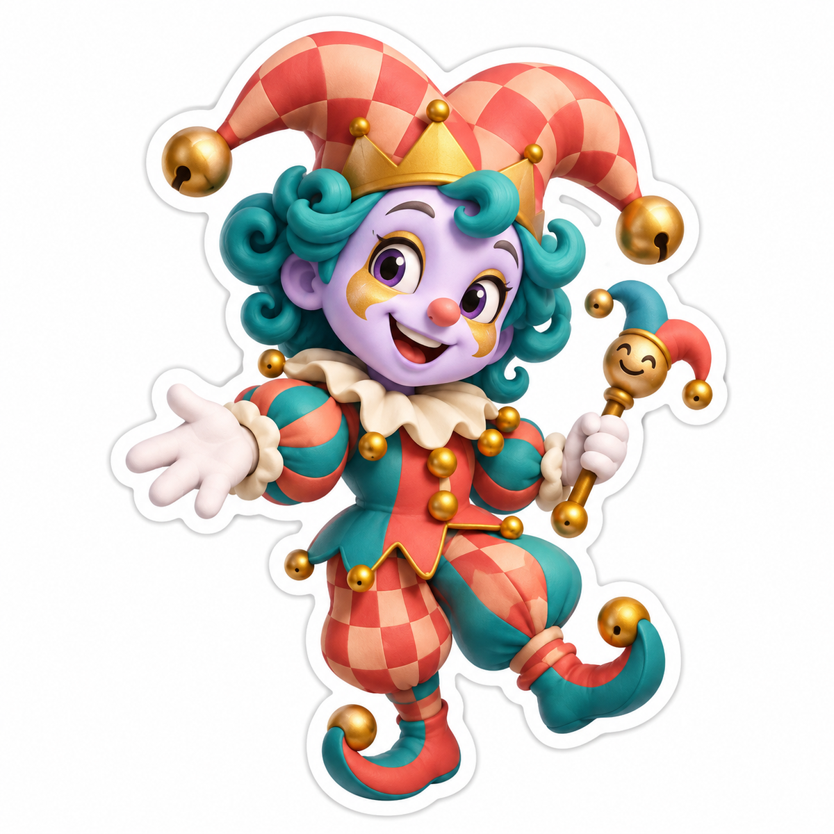 Smiling Whimsical Jester With Pale Lavender Face Vinyl Sticker Decal