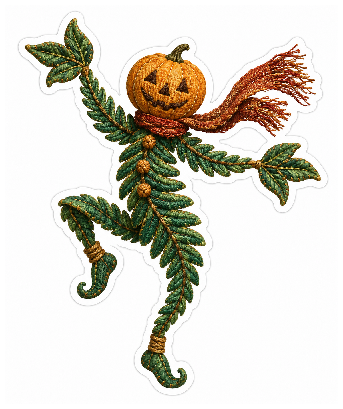 Emerald Embroidered Fern Scarecrow Vinyl Sticker Decal