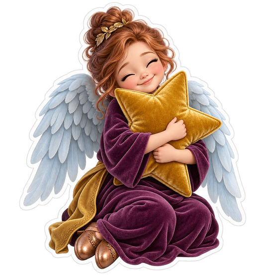 Christmas Angel Purple Dress Hugging Star Vinyl Sticker Decal