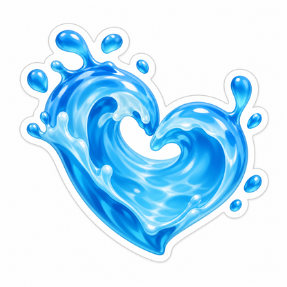 Tilted Heart Shaped Splash Of Blue Water Vinyl Sticker Decal
