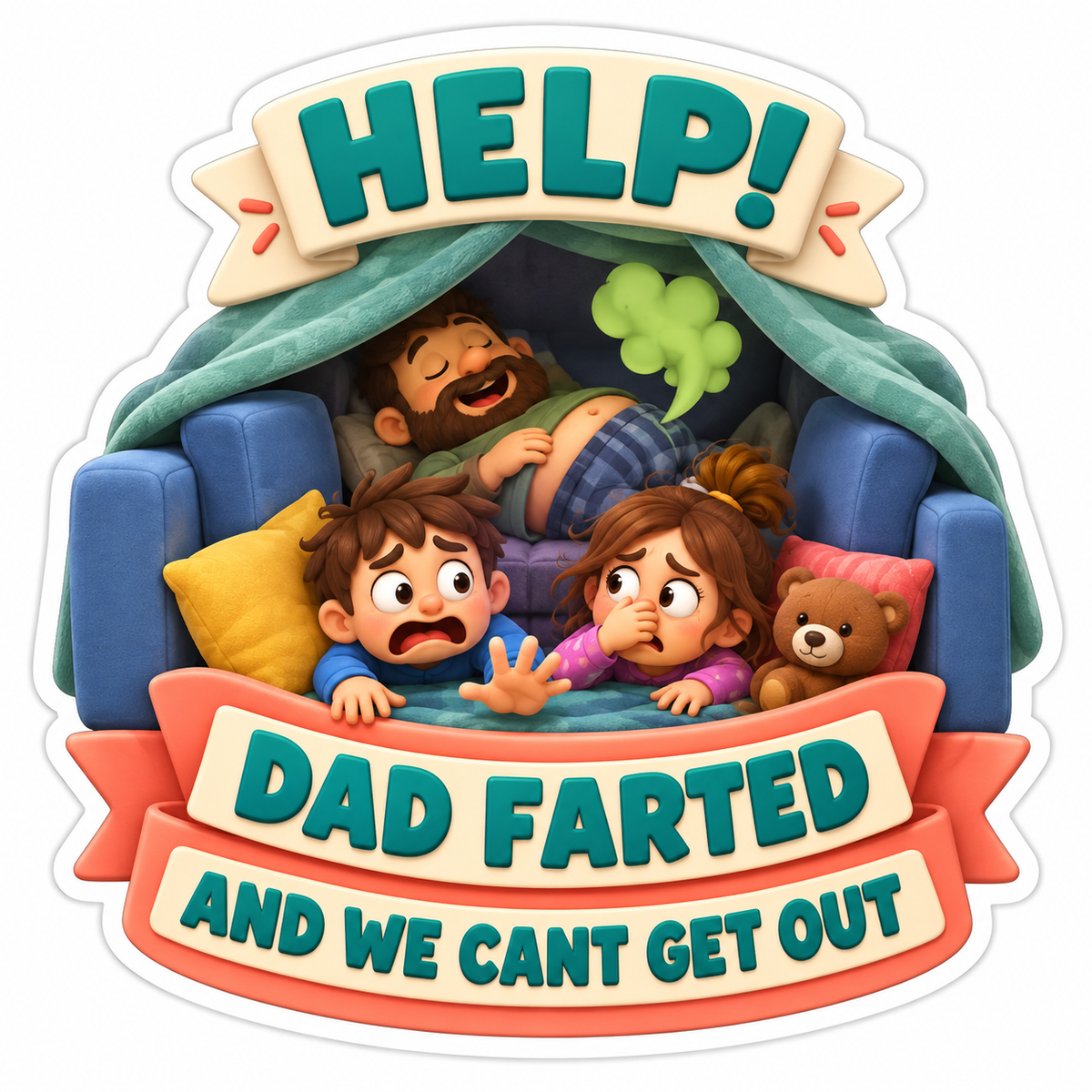 Help! Dad Farted And We Cant Get Out Cream Coral Vinyl Sticker Decal