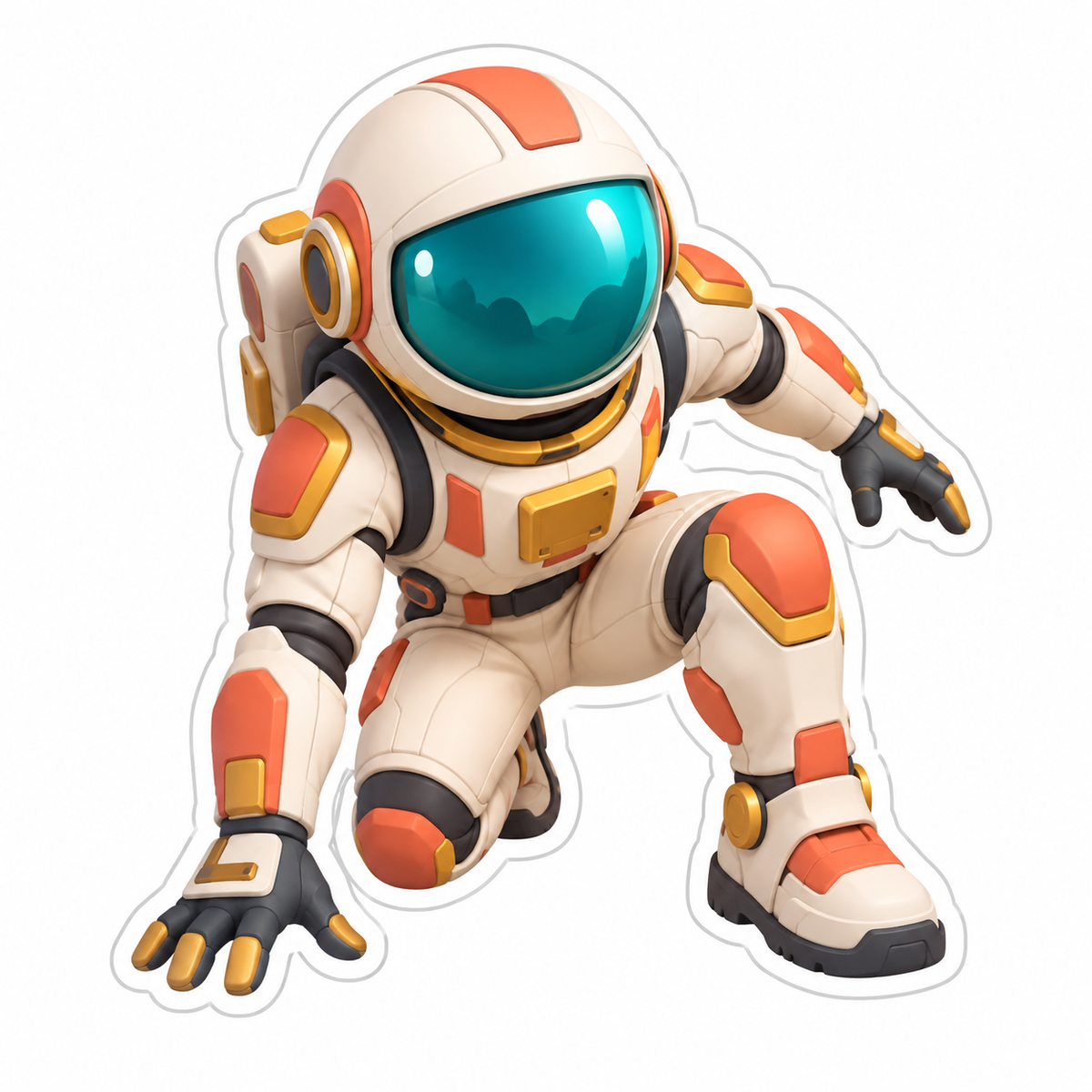 Agile Space Explorer Crouching On Knee Vinyl Sticker Decal