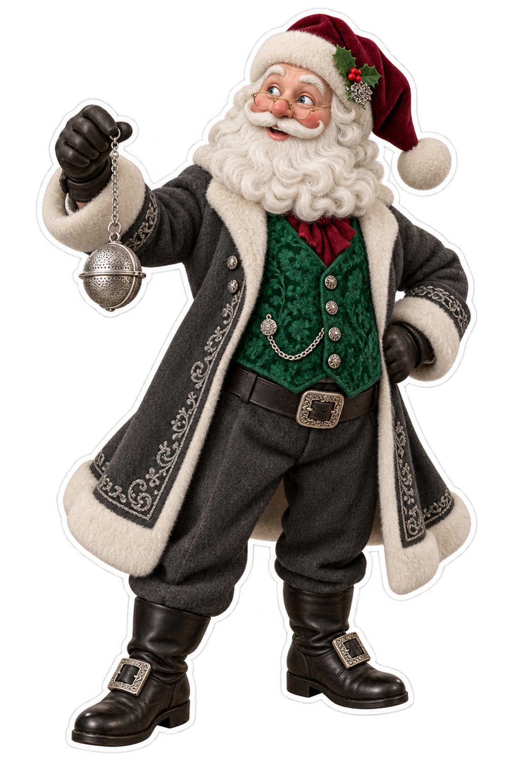 Santa Victorian Silver Tea Ball Infuser Vinyl Sticker Decal