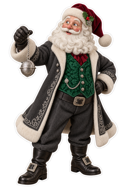 Santa Victorian Silver Tea Ball Infuser Vinyl Sticker Decal