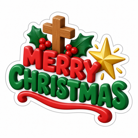 Merry Christmas Cross Gold Star Holly Vinyl Sticker Decal