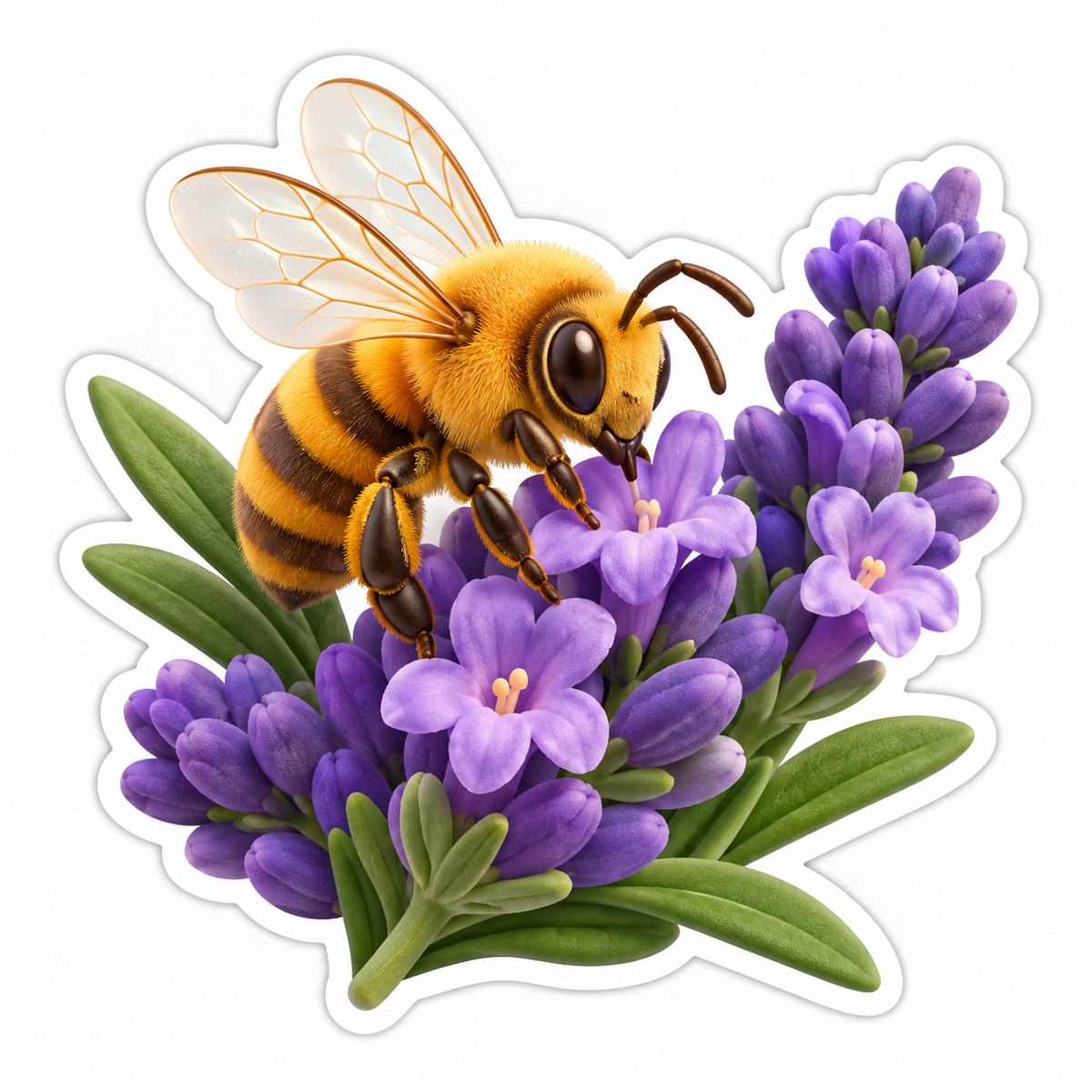 Golden Honeybee Resting On Lavender Blossoms Vinyl Sticker Decal