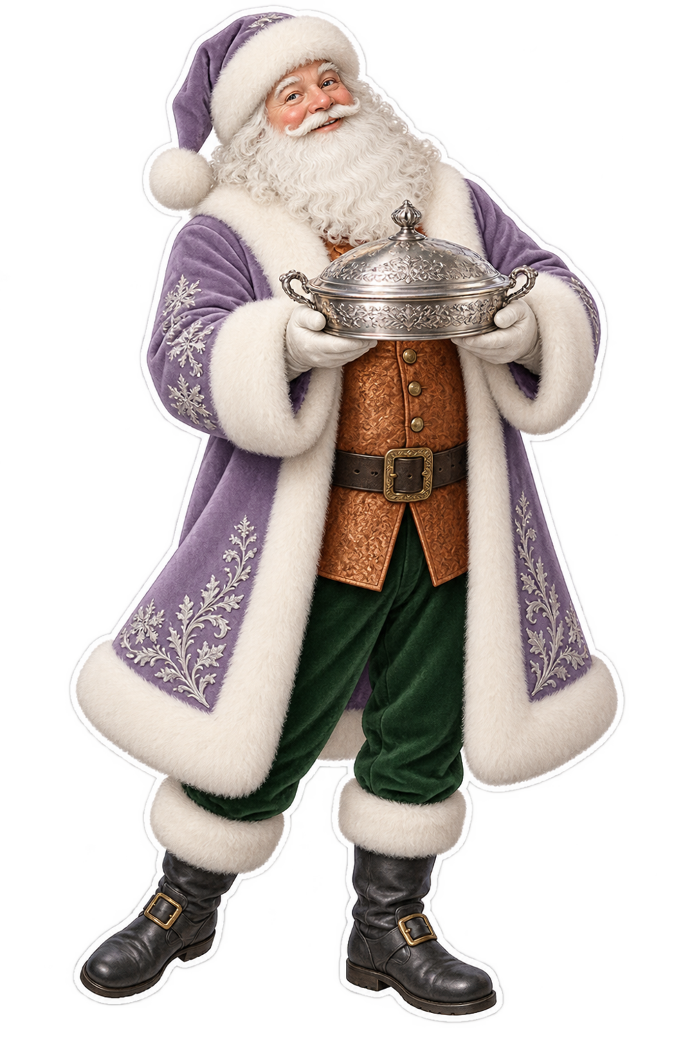 Santa Victorian Silver Muffin Dish Vinyl Sticker Decal