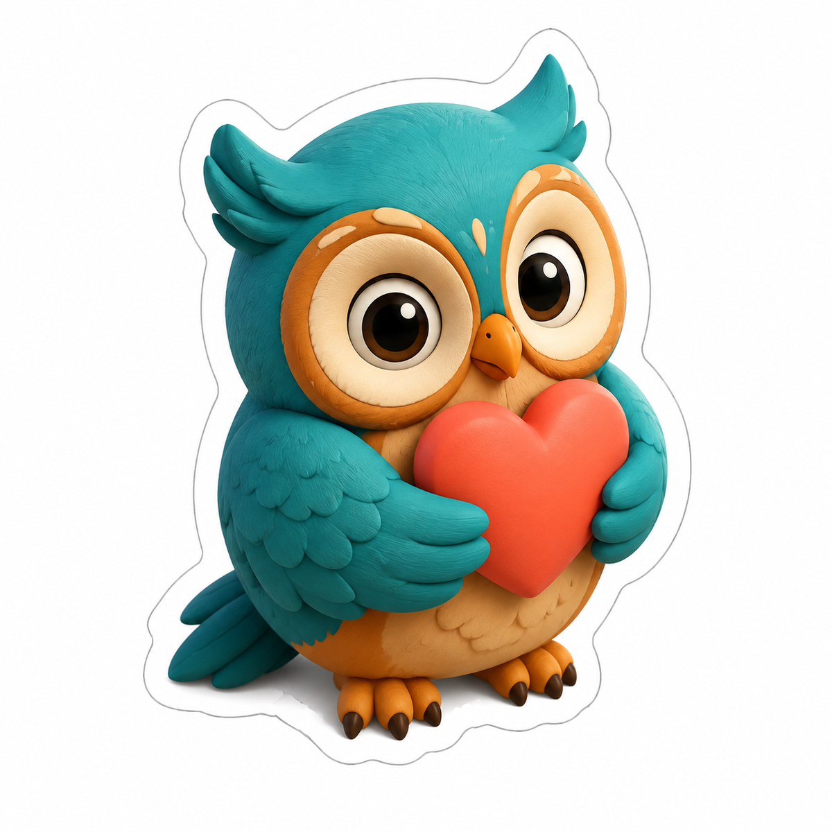 Teal Owl Holding Coral Heart Vinyl Sticker Decal