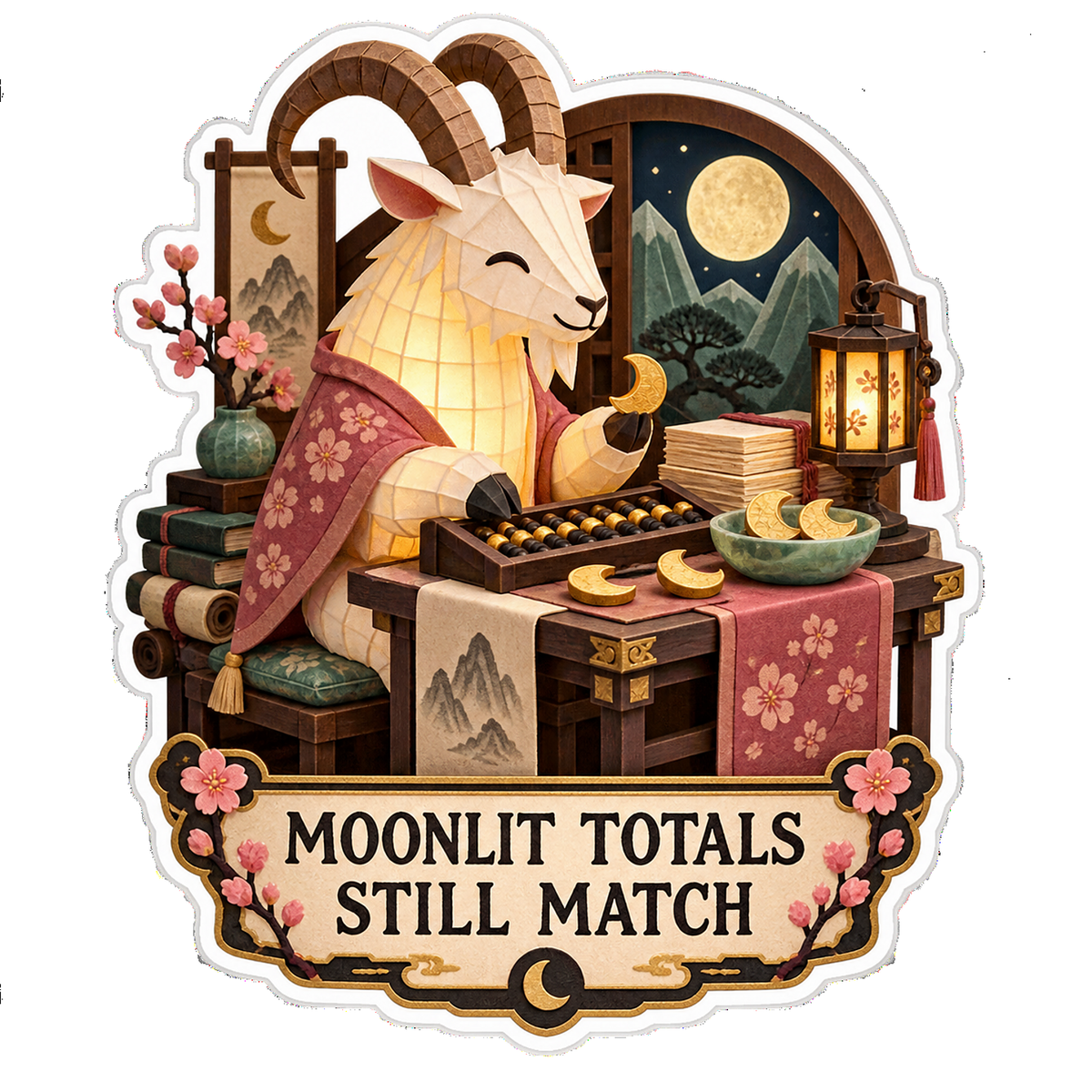 Moonlit Totals Still Match Goat Accountant Vinyl Sticker Decal