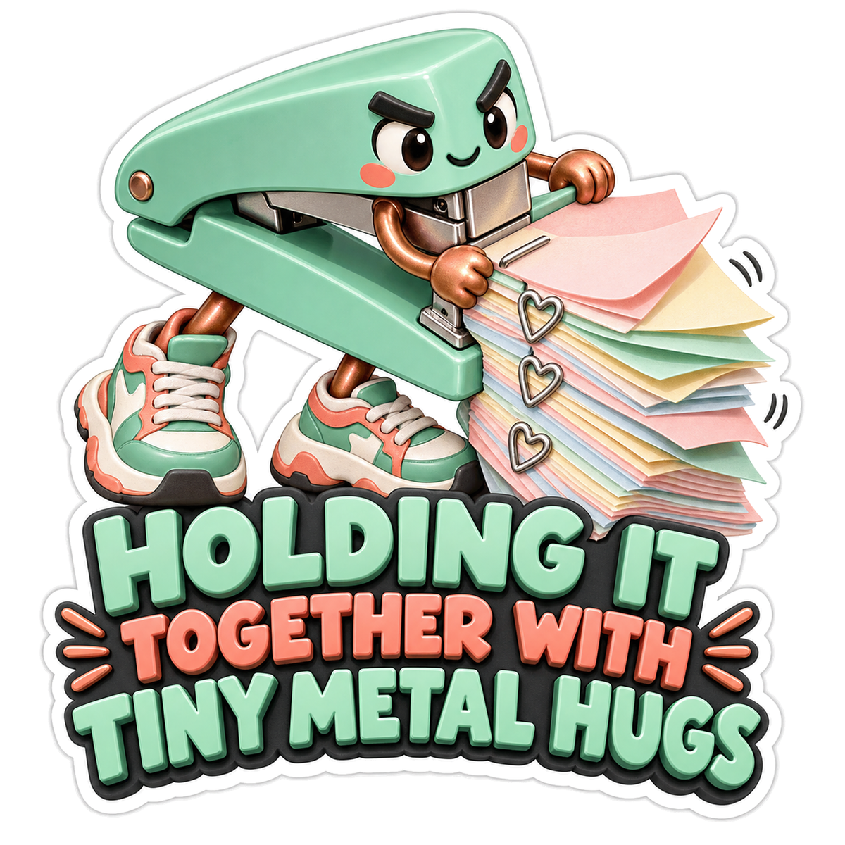 Tiny Metal Hugs Stapler Vinyl Sticker Decal