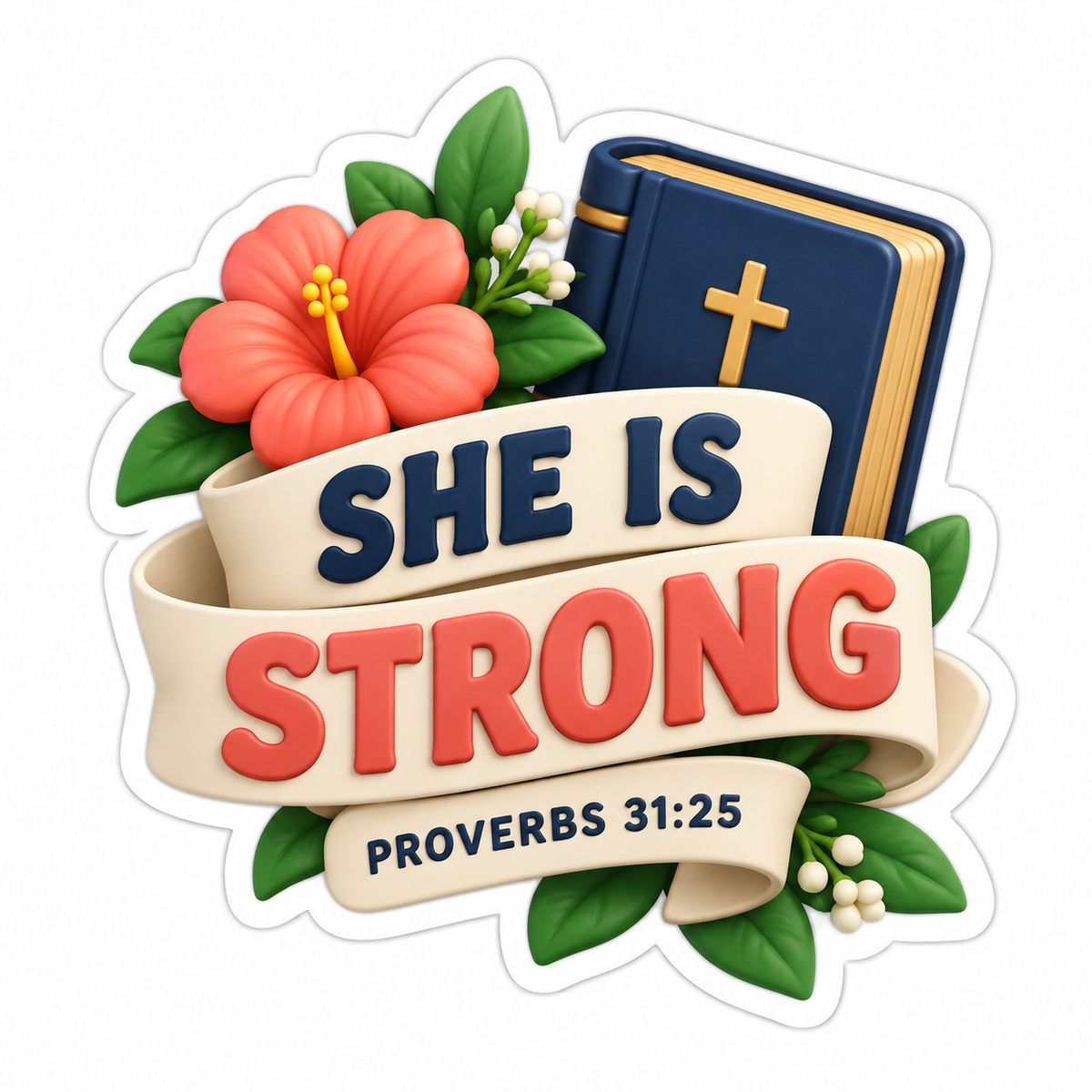 She Is Strong Proverbs 31:25 Navy Coral Vinyl Sticker Decal