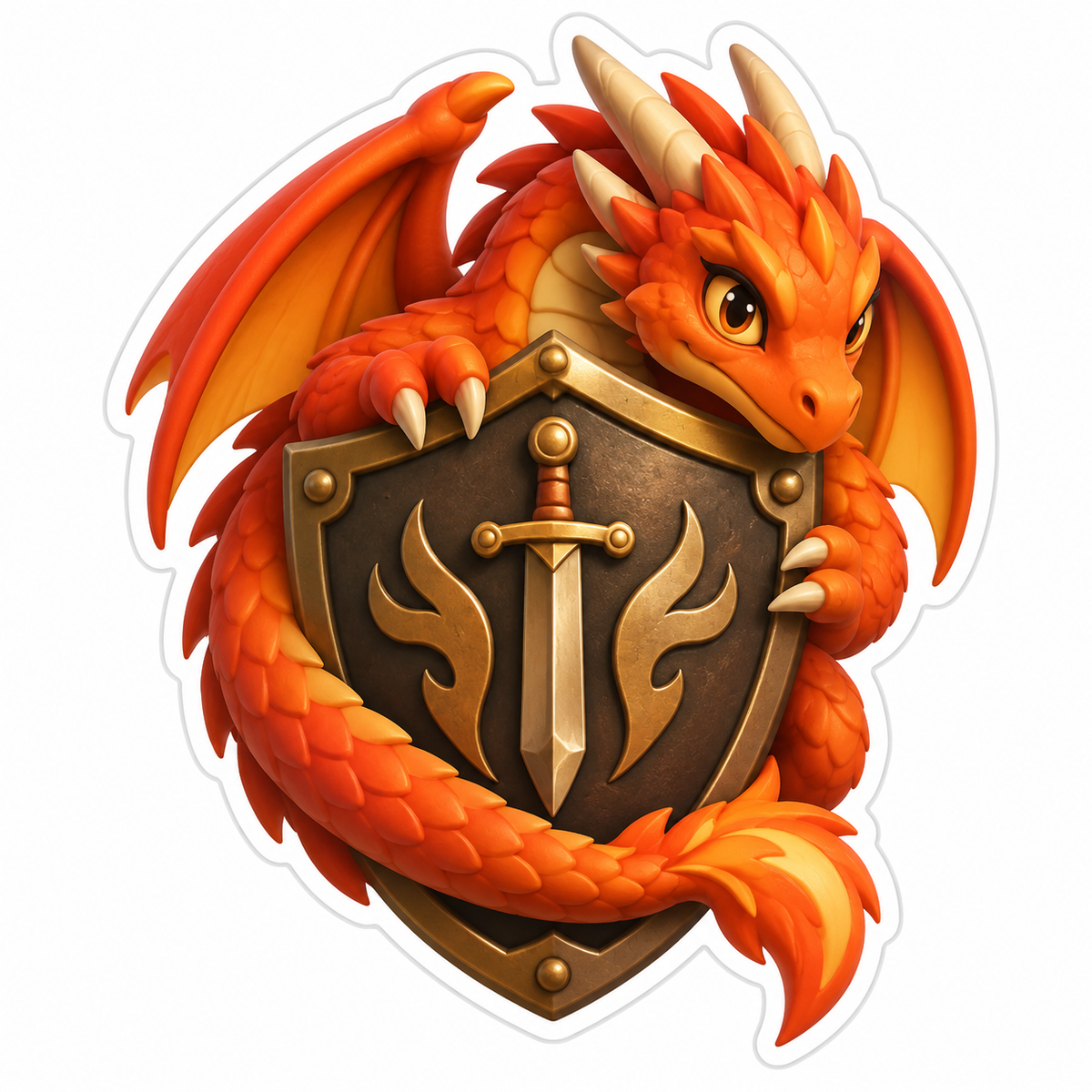 Orange Dragon Bronze Shield Sword Vinyl Sticker Decal