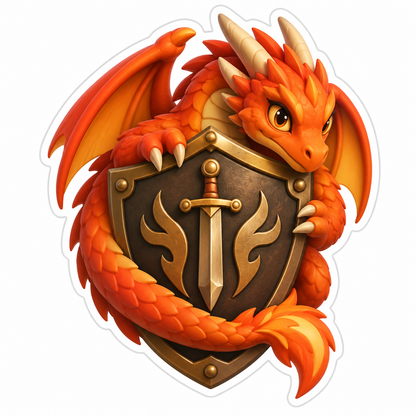 Orange Dragon Bronze Shield Sword Vinyl Sticker Decal