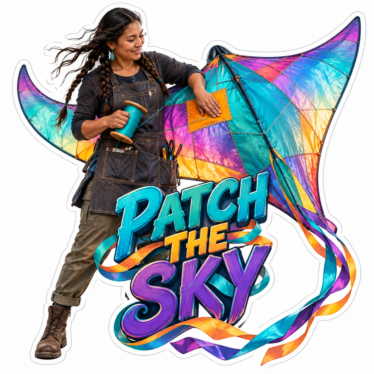 Patch the Sky Woman Repairing Kite Vinyl Sticker Decal