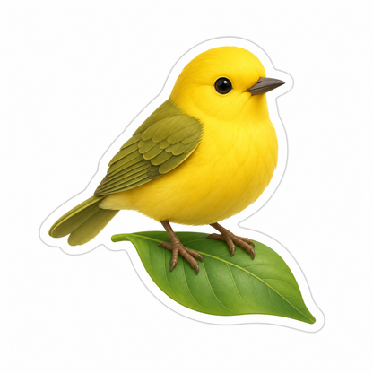 Yellow Songbird Olive Wings on Leaf Vinyl Sticker Decal