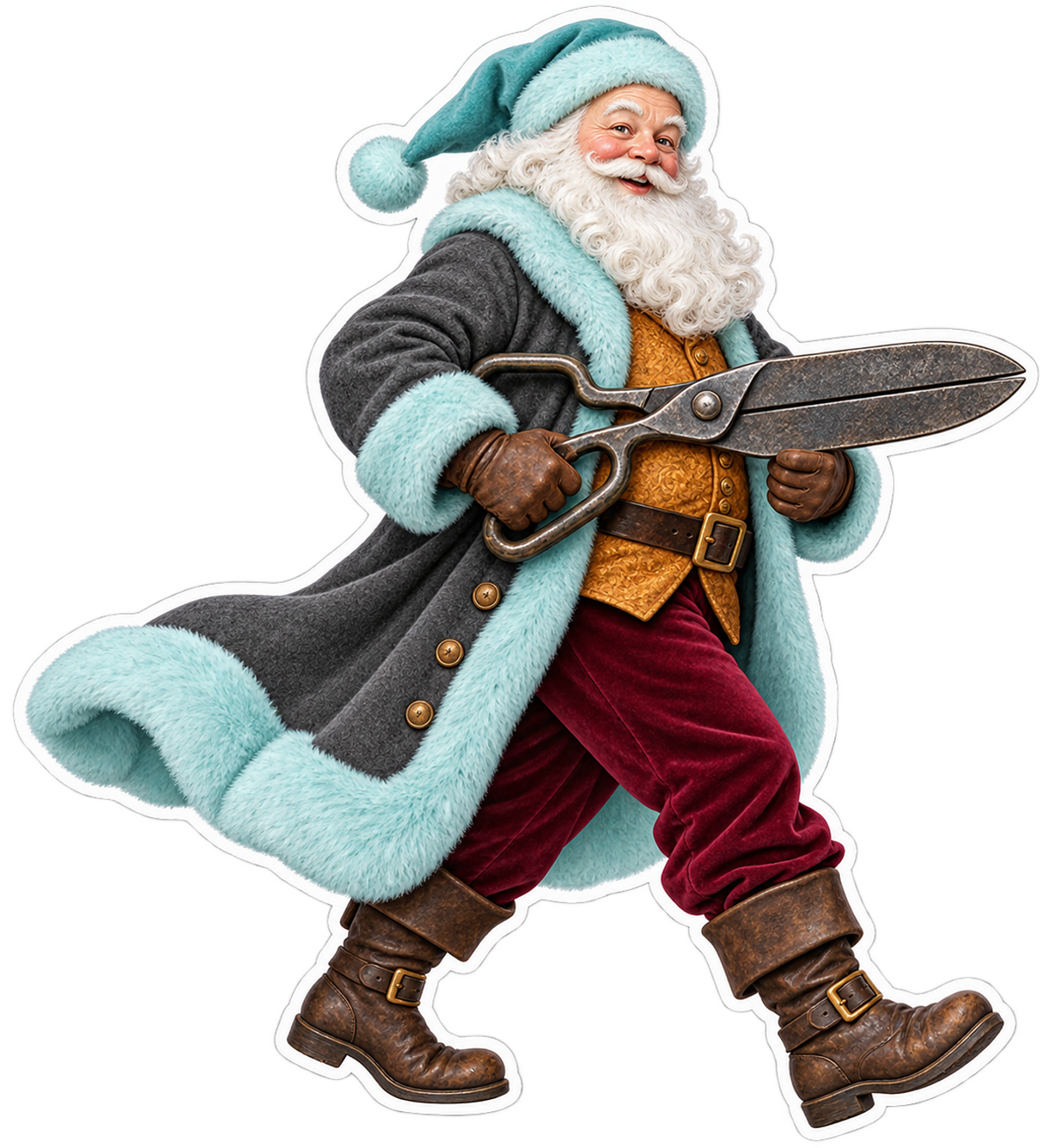 Santa Antique Cast Iron Carpet Napping Shears Vinyl Sticker Decal