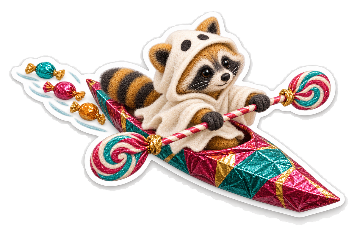 Saffron Felt Ghost Raccoon Candy Wrapper Kayak Vinyl Sticker Decal