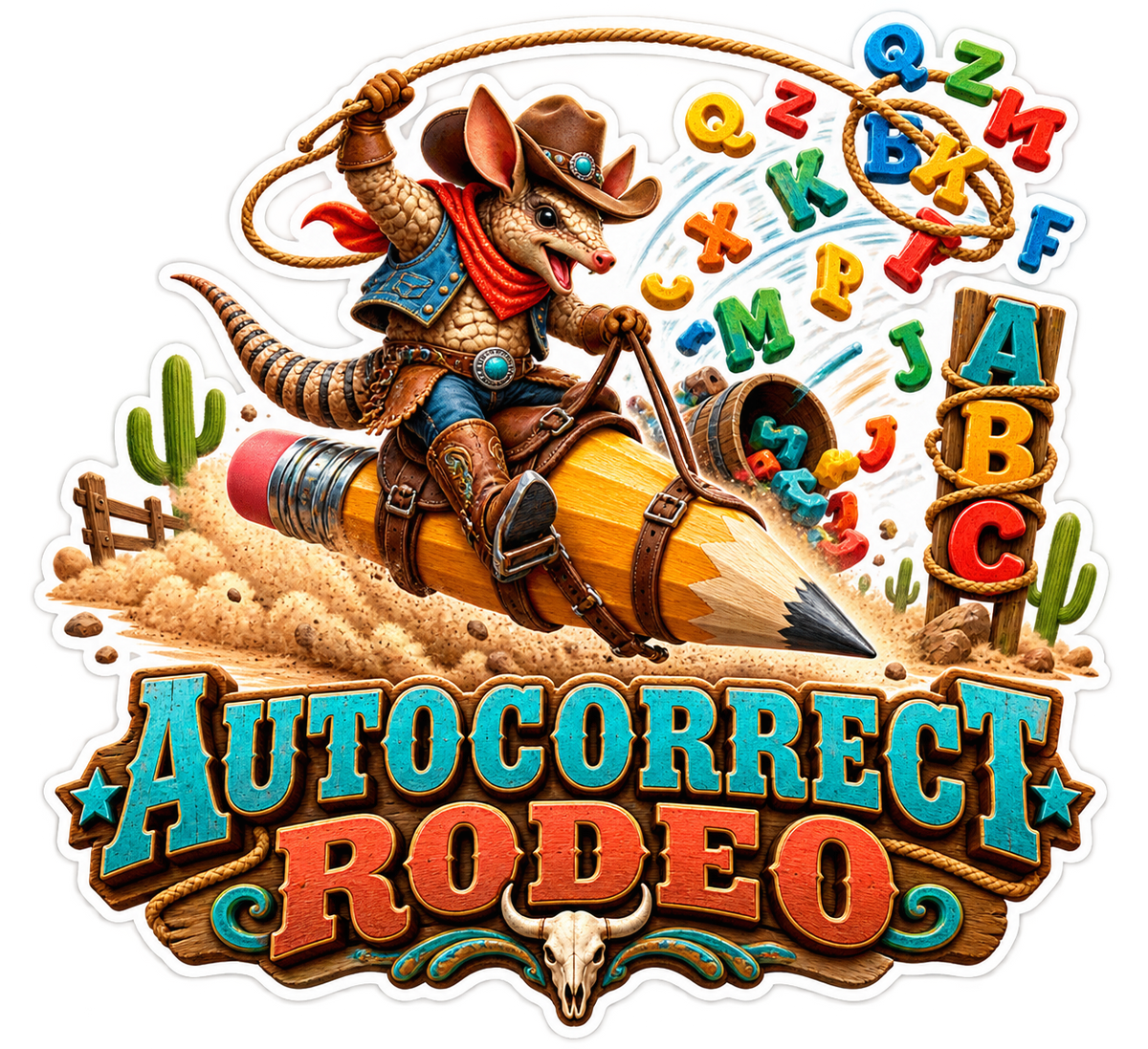 Autocorrect Rodeo Coyote Riding Pencil Vinyl Sticker Decal