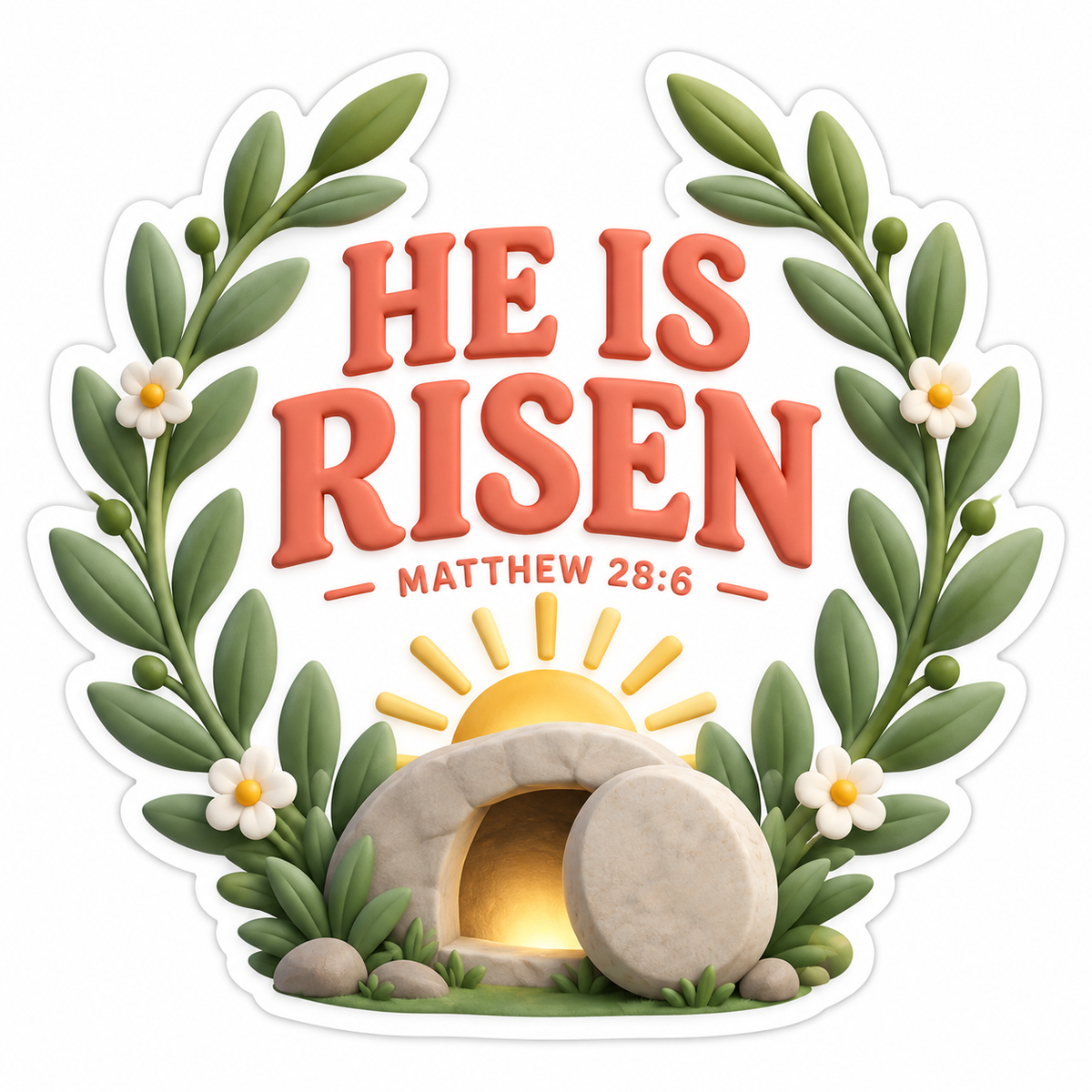 He Is Risen Matthew 28:6 Coral Sage Vinyl Sticker Decal