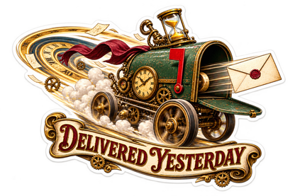 Delivered Yesterday Steampunk Mail Train Vinyl Sticker Decal