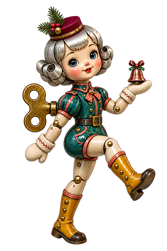 Christmas Clockwork Doll Green Dress Gift Vinyl Sticker Decal