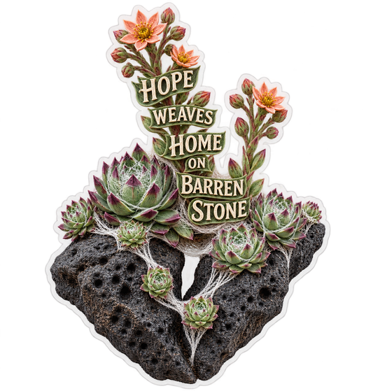 Hope Weaves Home On Barren Stone Cobweb Houseleek Vinyl Sticker Decal