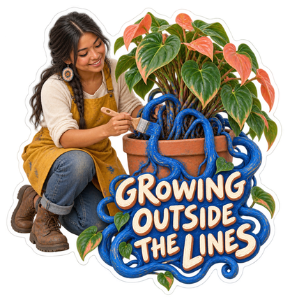 Growing Outside the Lines Woman Gardening Vinyl Sticker Decal
