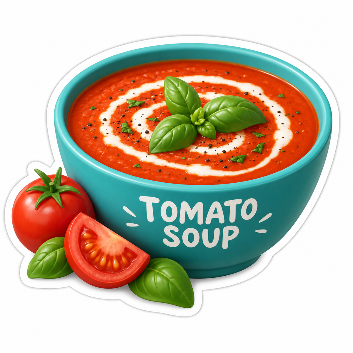 Teal Bowl Of Tomato Soup Vinyl Sticker Decal