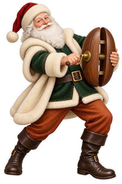 Santa Antique Articulated Wooden Hat Stretcher Vinyl Sticker Decal