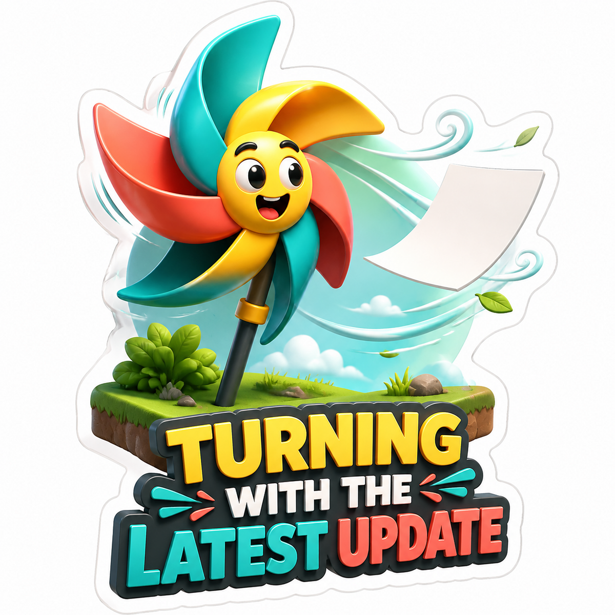 Turning Latest Update Pinwheel Vinyl Sticker Decal