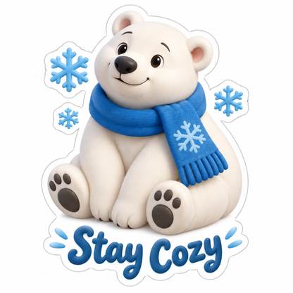 Cozy Seated Polar Bear Vinyl Sticker Decal
