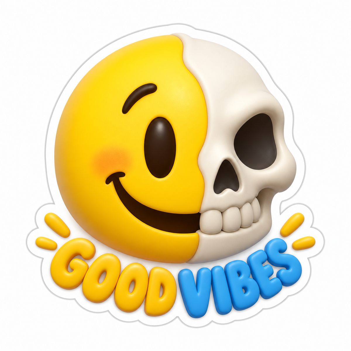 Half Yellow Smile Half Ivory Skull Vinyl Sticker Decal