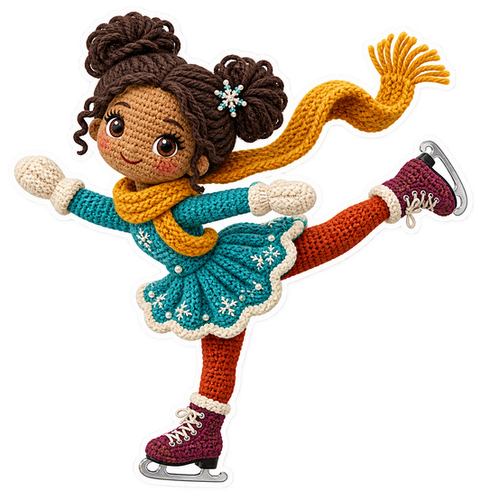 Christmas Doll Teal Dress Yellow Scarf Skates Vinyl Sticker Decal