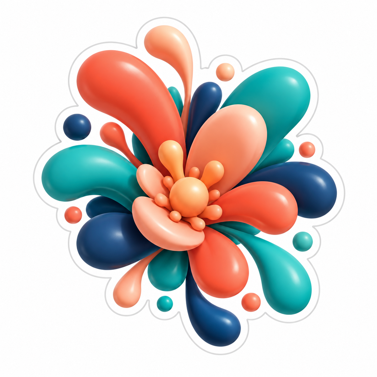 Coral Teal Navy Peach Paint Blossom Vinyl Sticker Decal