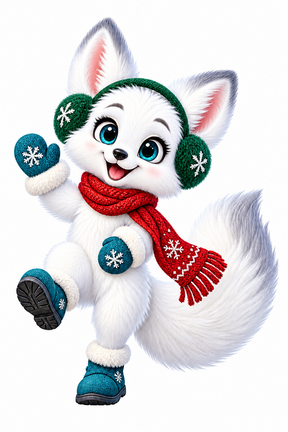 Arctic Fox Red Scarf Teal Earmuffs Boots Vinyl Sticker Decal