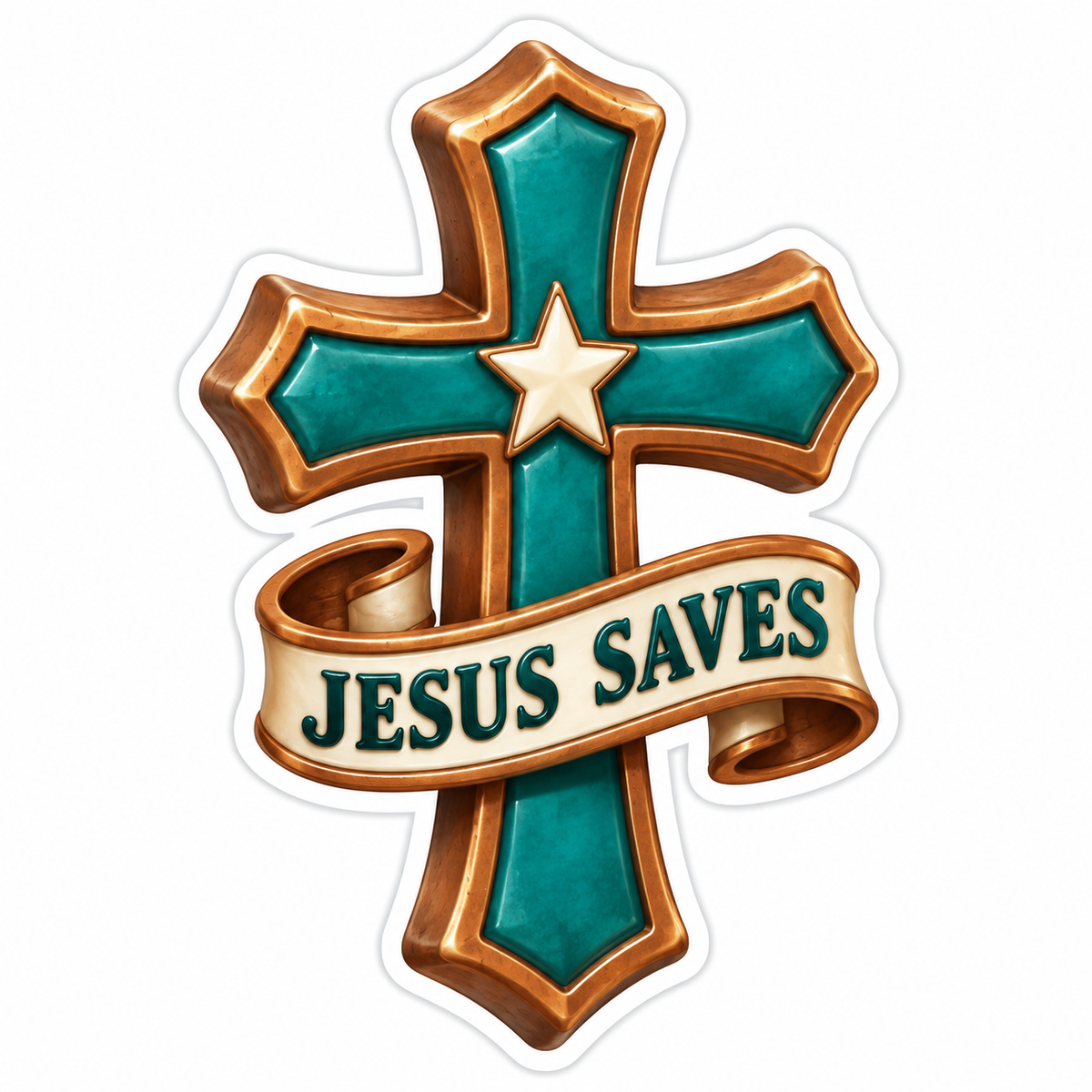 Jesus Saves Copper Teal Vinyl Sticker Decal