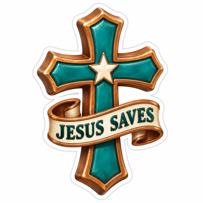 Jesus Saves Copper Teal Vinyl Sticker Decal
