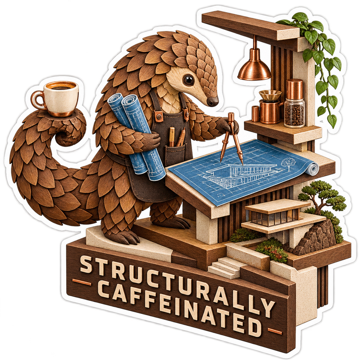 Structurally Caffeinated Pangolin Architect Vinyl Sticker Decal