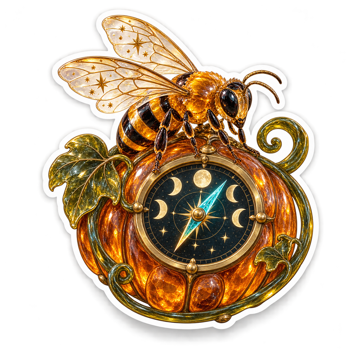 Amber Glass Honeybee Pumpkin Celestial Compass Vinyl Sticker Decal