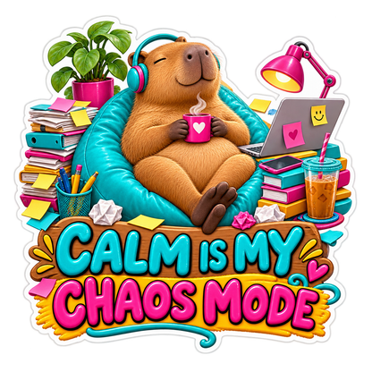 Calm Chaos Mode Capybara Vinyl Sticker Decal