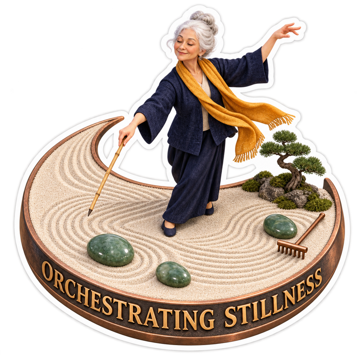 Orchestrating Stillness Grandma Zen Garden Vinyl Sticker Decal