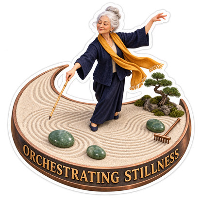 Orchestrating Stillness Grandma Zen Garden Vinyl Sticker Decal