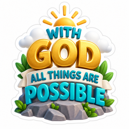 With God All Things Are Possible Gold Turquoise Vinyl Sticker Decal