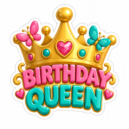 Birthday Queen Gold Pink Vinyl Sticker Decal