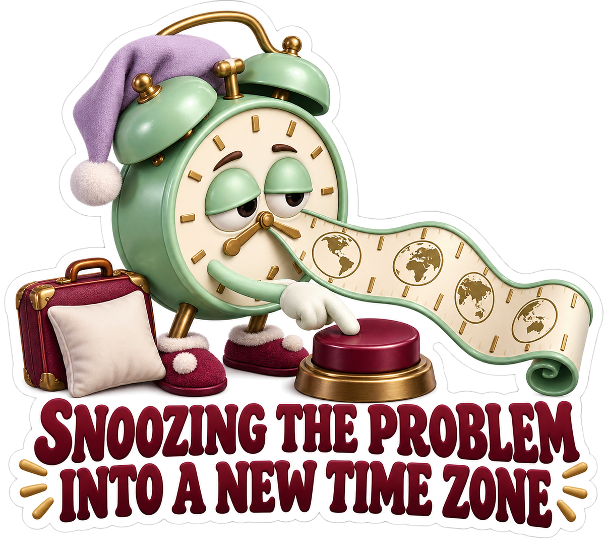 Snoozing Problem Time Zone Clock Vinyl Sticker Decal